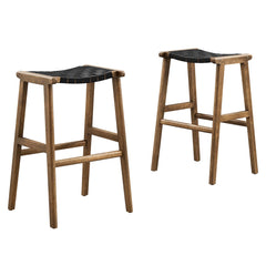 Saoirse Walnut/Black Leather Wood Bar Stool (Set of 2) - Ornate Home