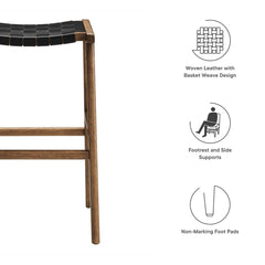 Saoirse Walnut/Black Leather Wood Bar Stool (Set of 2) - Ornate Home
