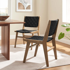 Saoirse Walnut/Black Leather Wood Dining Side Chair (Set of 2) - Ornate Home