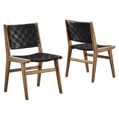 Saoirse Walnut/Black Leather Wood Dining Side Chair (Set of 2) - Ornate Home