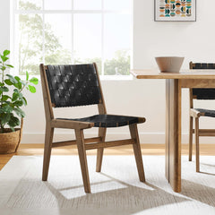 Saoirse Walnut/Black Leather Wood Dining Side Chair (Set of 2) - Ornate Home
