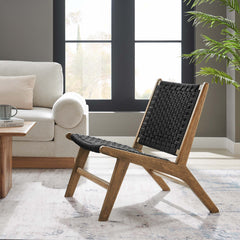 Saoirse Walnut/Black Woven Rope Wood Accent Lounge Chair - Ornate Home