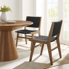 Saoirse Walnut/Black Woven Rope Wood Dining Side Chair (Set of 2) - Ornate Home