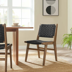 Saoirse Walnut/Black Woven Rope Wood Dining Side Chair (Set of 2) - Ornate Home