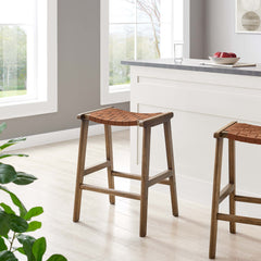 Saoirse Walnut/Brown Faux Leather Wood Counter Stool (Set of 2) - Ornate Home