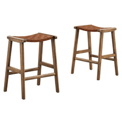 Saoirse Walnut/Brown Faux Leather Wood Counter Stool (Set of 2) - Ornate Home