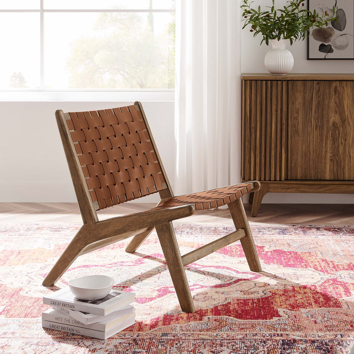 Saoirse Walnut/Brown Leather Wood Accent Lounge Chair - Ornate Home