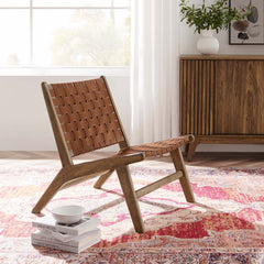 Saoirse Walnut/Brown Leather Wood Accent Lounge Chair - Ornate Home