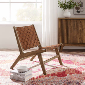 Saoirse Walnut/Brown Leather Wood Accent Lounge Chair - Ornate Home