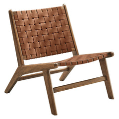 Saoirse Walnut/Brown Leather Wood Accent Lounge Chair - Ornate Home