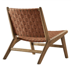 Saoirse Walnut/Brown Leather Wood Accent Lounge Chair - Ornate Home