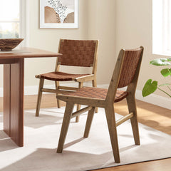 Saoirse Walnut/Brown Leather Wood Dining Side Chair (Set of 2) - Ornate Home