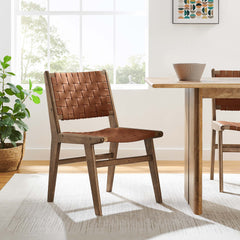 Saoirse Walnut/Brown Leather Wood Dining Side Chair (Set of 2) - Ornate Home