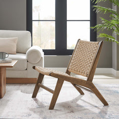 Saoirse Walnut/Natural Woven Rope Wood Accent Lounge Chair - Ornate Home