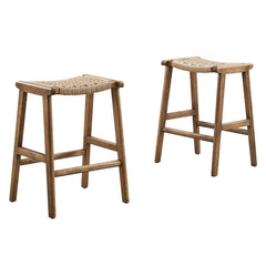 Saoirse Walnut/Natural Woven Rope Wood Counter Stool (Set of 2) - Ornate Home