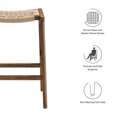 Saoirse Walnut/Natural Woven Rope Wood Counter Stool (Set of 2) - Ornate Home