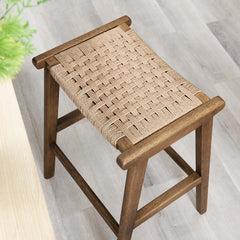 Saoirse Walnut/Natural Woven Rope Wood Counter Stool (Set of 2) - Ornate Home