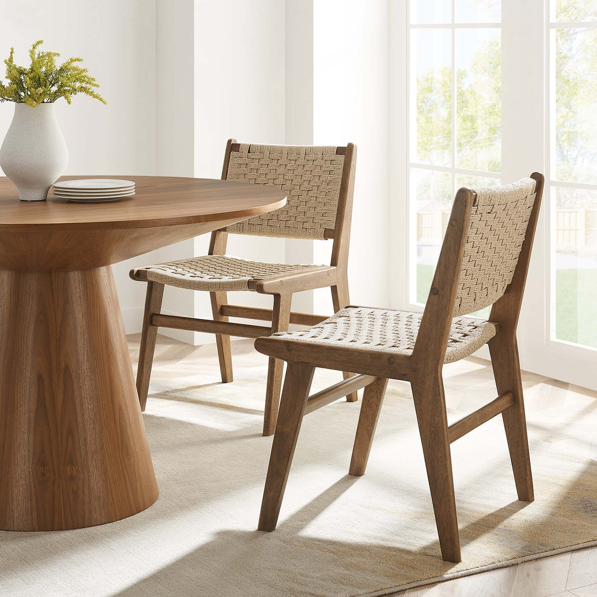 Saoirse Walnut/Natural Woven Rope Wood Dining Side Chair (Set of 2) - Ornate Home