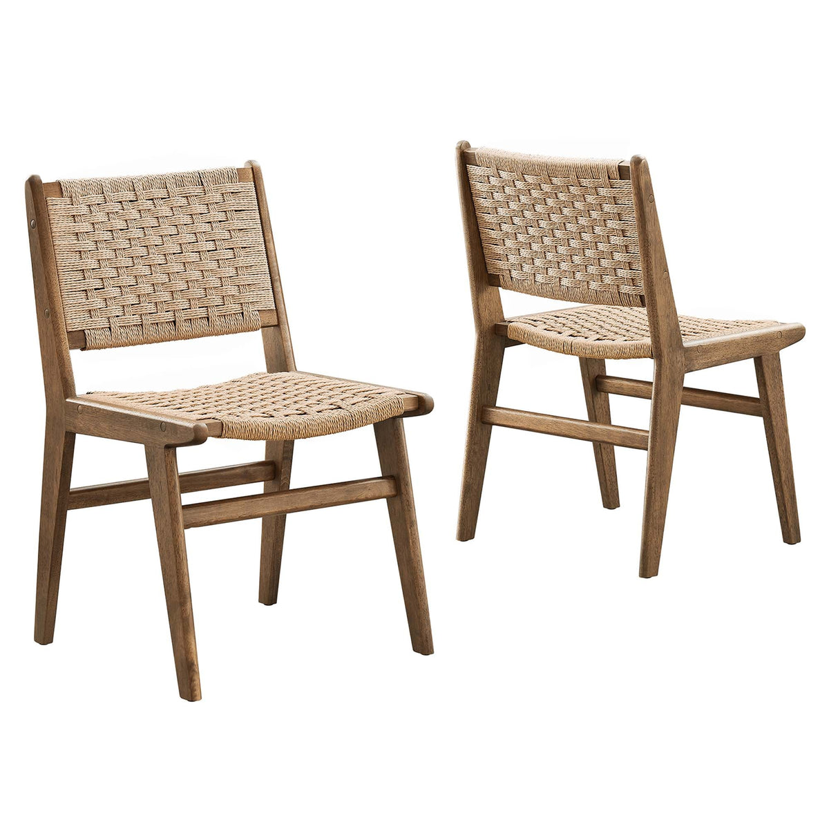 Saoirse Walnut/Natural Woven Rope Wood Dining Side Chair (Set of 2) - Ornate Home