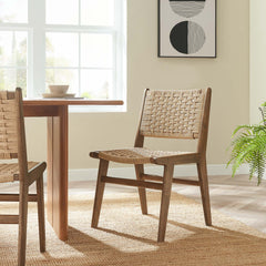 Saoirse Walnut/Natural Woven Rope Wood Dining Side Chair (Set of 2) - Ornate Home