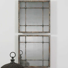 Saragano Brown/Gray/Woodtone Square Mirrors (Set of 2) - Ornate Home