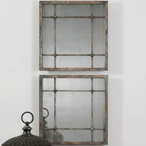 Saragano Brown/Gray/Woodtone Square Mirrors (Set of 2) - Ornate Home