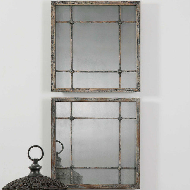 Saragano Brown/Gray/Woodtone Square Mirrors (Set of 2) - Ornate Home