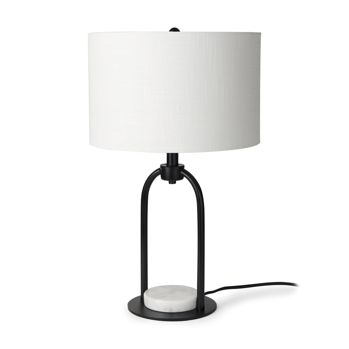 Sarah Black/White Arched Metal Cube and Shade Table Lamp with Marble - Ornate Home