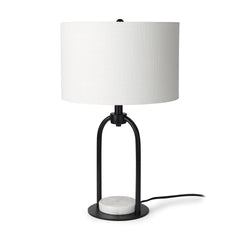 Sarah Black/White Arched Metal Cube and Shade Table Lamp with Marble - Ornate Home