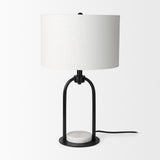 Sarah Black/White Arched Metal Cube and Shade Table Lamp with Marble - Ornate Home