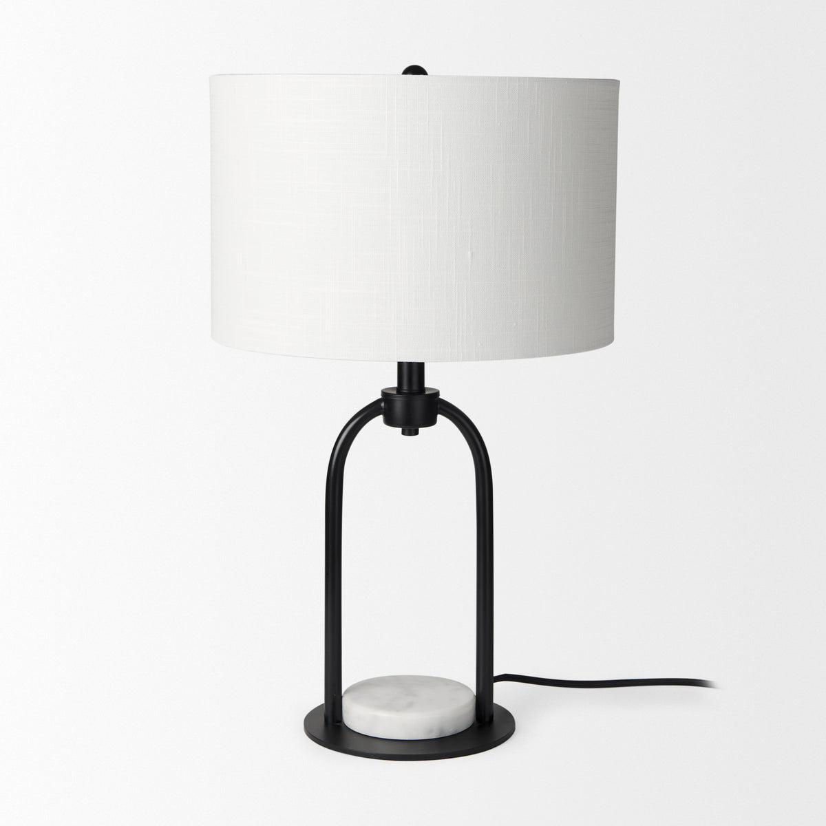 Sarah Black/White Arched Metal Cube and Shade Table Lamp with Marble - Ornate Home
