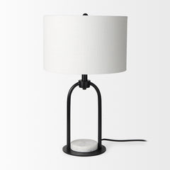 Sarah Black/White Arched Metal Cube and Shade Table Lamp with Marble - Ornate Home