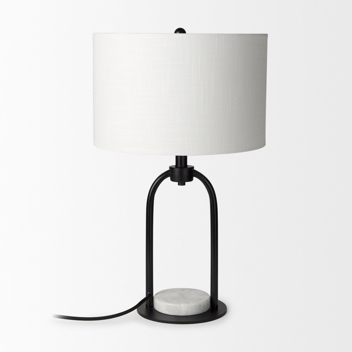 Sarah Black/White Arched Metal Cube and Shade Table Lamp with Marble - Ornate Home