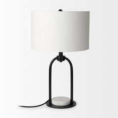 Sarah Black/White Arched Metal Cube and Shade Table Lamp with Marble - Ornate Home