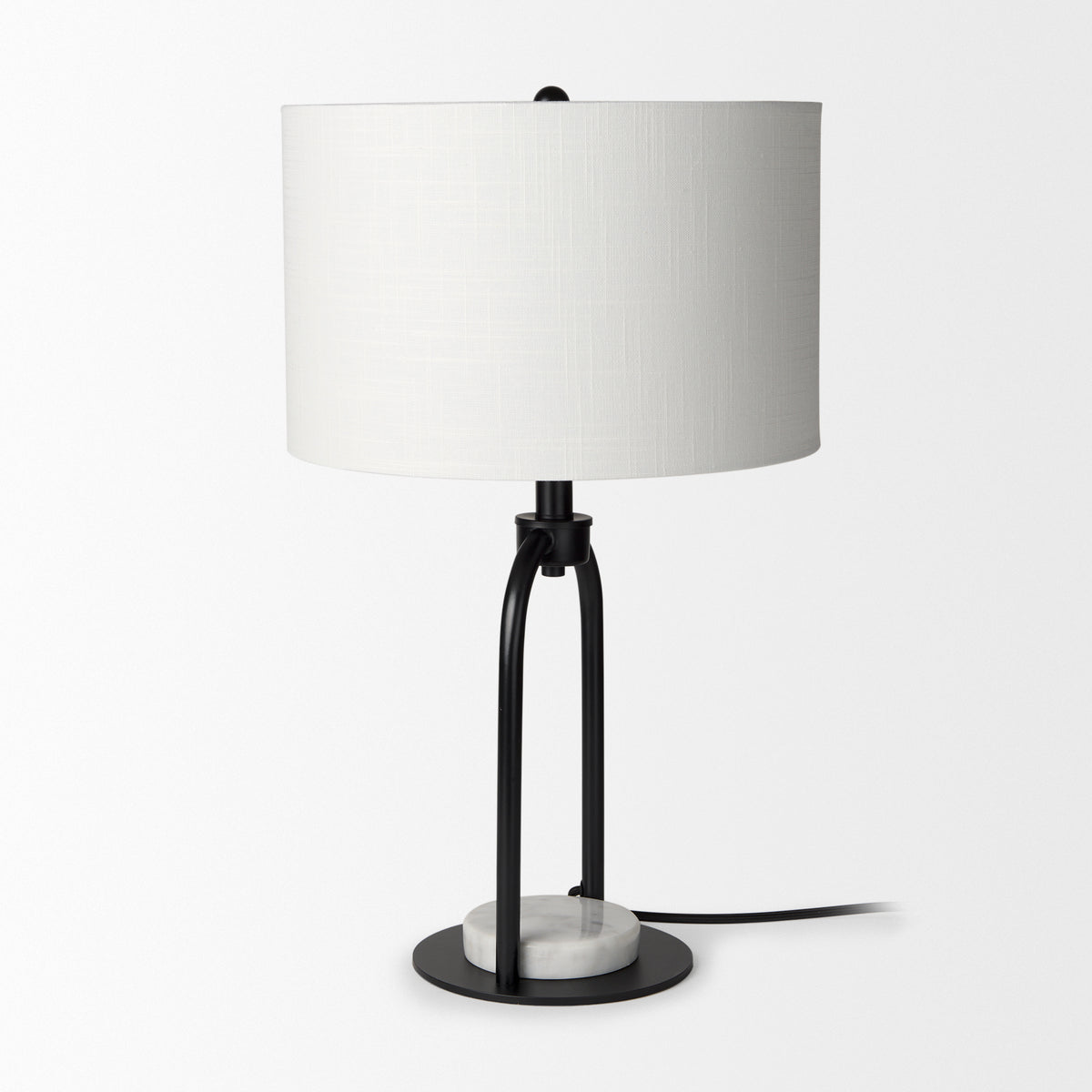 Sarah Black/White Arched Metal Cube and Shade Table Lamp with Marble - Ornate Home