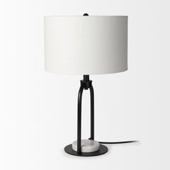 Sarah Black/White Arched Metal Cube and Shade Table Lamp with Marble - Ornate Home