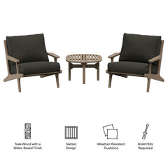 Saratoga Weathered Gray Flint 3-Piece Outdoor Patio Teak Wood Furniture Set with Lounge Chairs and Side Table - Ornate Home