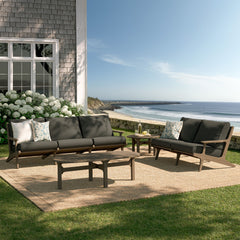 Saratoga Weathered Gray Flint 4-Piece Outdoor Patio Teak Wood Furniture Set - 62.3x174.2" - Ornate Home