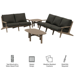 Saratoga Weathered Gray Flint 4-Piece Outdoor Patio Teak Wood Furniture Set - 62.3x174.2" - Ornate Home