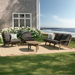 Saratoga Weathered Gray Flint 4-Piece Outdoor Patio Teak Wood Furniture Set - 70.5x125.3" - Ornate Home