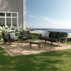 Saratoga Weathered Gray Flint 4-Piece Outdoor Patio Teak Wood Furniture Set - 70.5x125.3" - Ornate Home