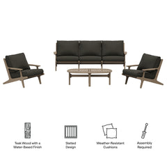 Saratoga Weathered Gray Flint 4-Piece Outdoor Patio Teak Wood Furniture Set - 70.5x125.3" - Ornate Home