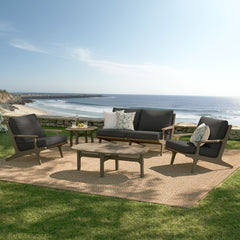 Saratoga Weathered Gray Flint 5-Piece Outdoor Patio Teak Wood Furniture Set - Ornate Home