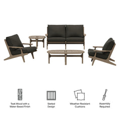 Saratoga Weathered Gray Flint 5-Piece Outdoor Patio Teak Wood Furniture Set - Ornate Home