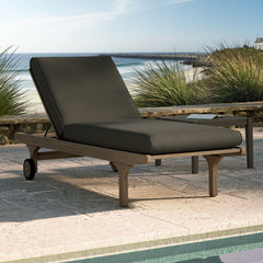 Saratoga Weathered Gray Flint Outdoor Patio Teak Chaise Lounge Chair - Ornate Home