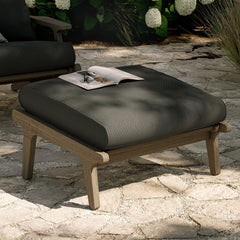 Saratoga Weathered Gray Flint Outdoor Patio Teak Ottoman - Ornate Home