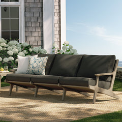 Saratoga Weathered Gray Flint Outdoor Patio Teak Sofa - Ornate Home