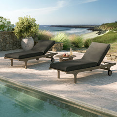 Saratoga Weathered Gray Flint Outdoor Patio Teak Wood 3-Piece Chaise Lounge Furniture Set - Ornate Home