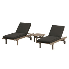 Saratoga Weathered Gray Flint Outdoor Patio Teak Wood 3-Piece Chaise Lounge Furniture Set - Ornate Home