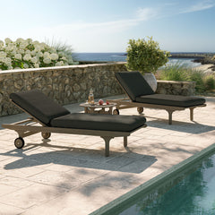 Saratoga Weathered Gray Flint Outdoor Patio Teak Wood 3-Piece Chaise Lounge Furniture Set - Ornate Home